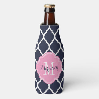 Rafraîchisseur Pour Bouteille Monogramme de Quatrefoil Marine et Maroc rose