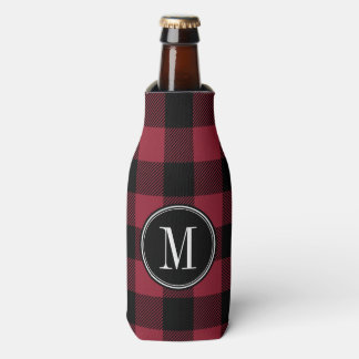 Rafraîchisseur Pour Bouteille Monogramme de vérification du bison noir et rouge