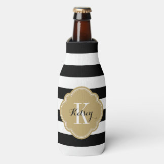 Rafraîchisseur Pour Bouteille Monogramme des bandes de preppy noir et or