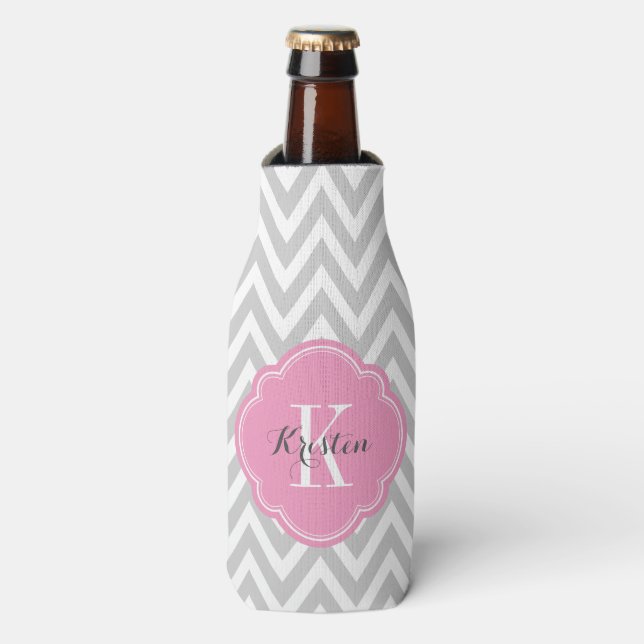 Rafraîchisseur Pour Bouteille Monogramme gris et rose au fromage (Bottle Devant)