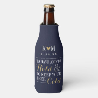 Rafraîchisseur Pour Bouteille Monogramme Mariage moderne marine et or
