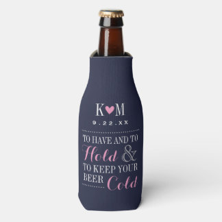 Rafraîchisseur Pour Bouteille Monogramme Mariage moderne marine et rose