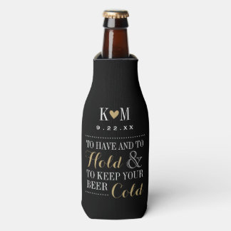 Rafraîchisseur Pour Bouteille Monogramme Mariage moderne noir et or