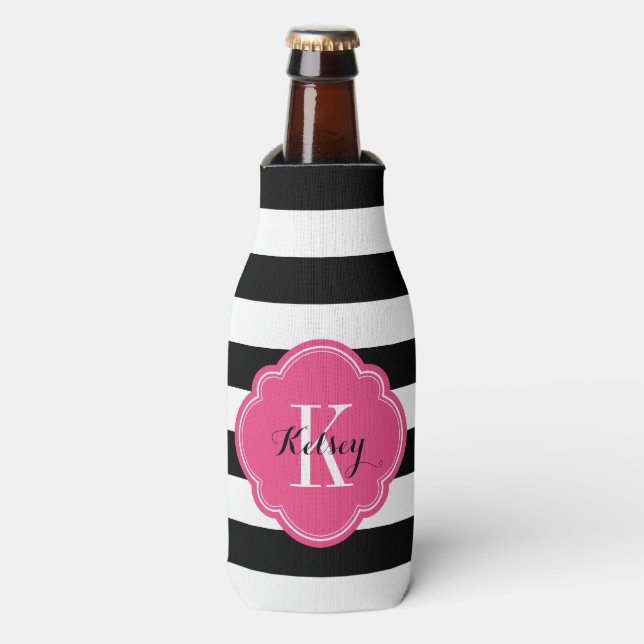 Rafraîchisseur Pour Bouteille Monogramme noir et rose épicé (Bottle Devant)