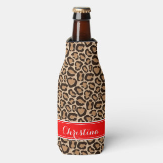 Rafraîchisseur Pour Bouteille Monogramme personnalisé rouge et Empreinte de léop