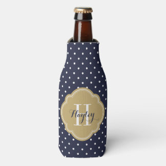 Rafraîchisseur Pour Bouteille Monogramme Pois bleu et or de la Marine