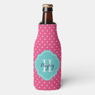 Rafraîchisseur Pour Bouteille Monogramme Pois rose et turquoise chaud