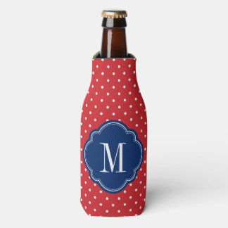 Rafraîchisseur Pour Bouteille Monogramme rouge blanc et bleu Pois