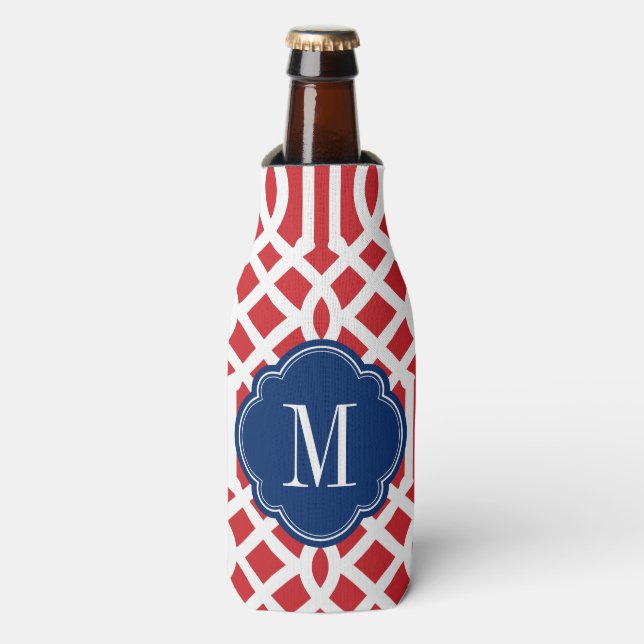 Rafraîchisseur Pour Bouteille Monogramme rouge blanc et bleu Trellis (Bottle Devant)