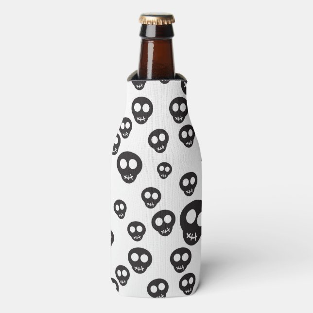 Rafraîchisseur Pour Bouteille Motif avec crâne noir sur blanc (Bottle Devant)