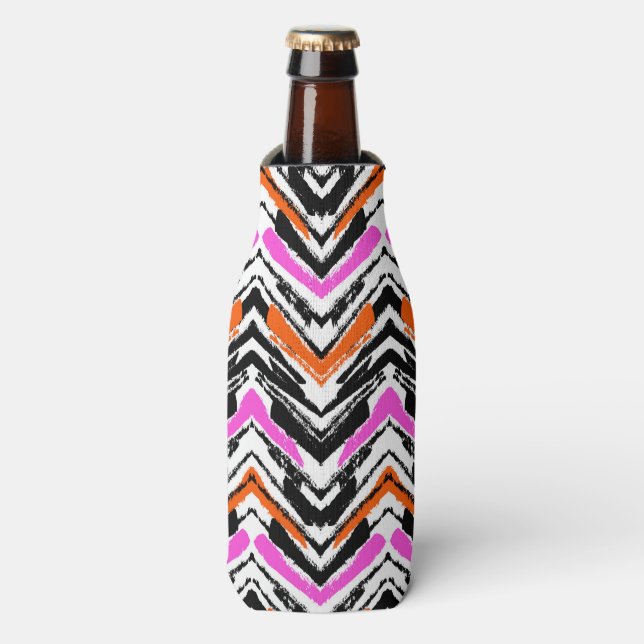 Rafraîchisseur Pour Bouteille Motif Chevron Noir, Orange Et Rose (Bottle Devant)