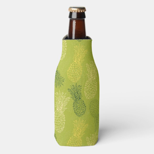 Rafraîchisseur Pour Bouteille Pineapple Outline Pattern on Green (Bottle Devant)
