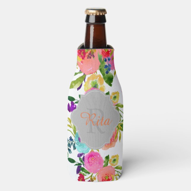 Rafraîchisseur Pour Bouteille PixDezines Aquarelle Florale/do-it-yourself arrièr (Bottle Devant)