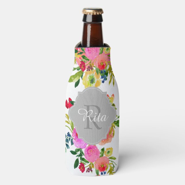 Rafraîchisseur Pour Bouteille PixDezines Aquarelle Florale/do-it-yourself arrièr (Bottle Devant)