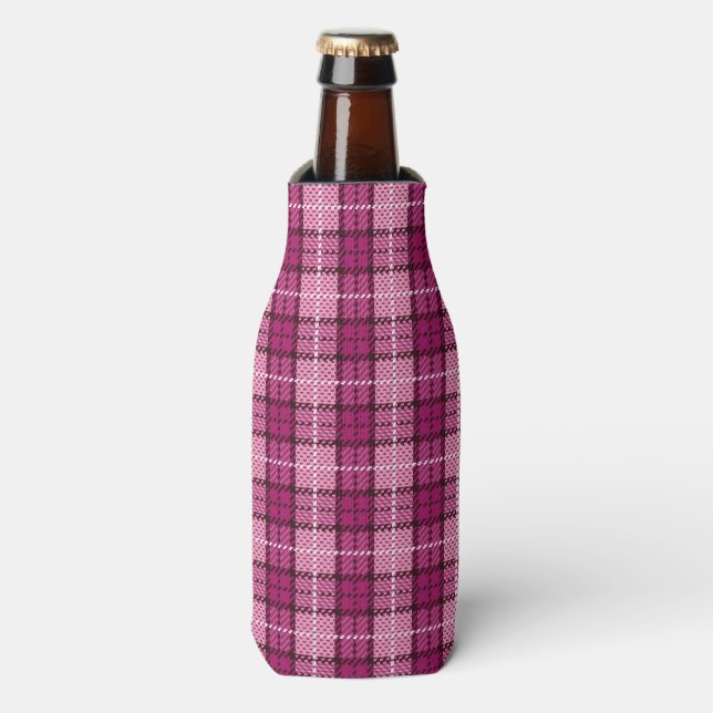 Rafraîchisseur Pour Bouteille Pixel Plaid_Magenta-Noir (Bottle Devant)
