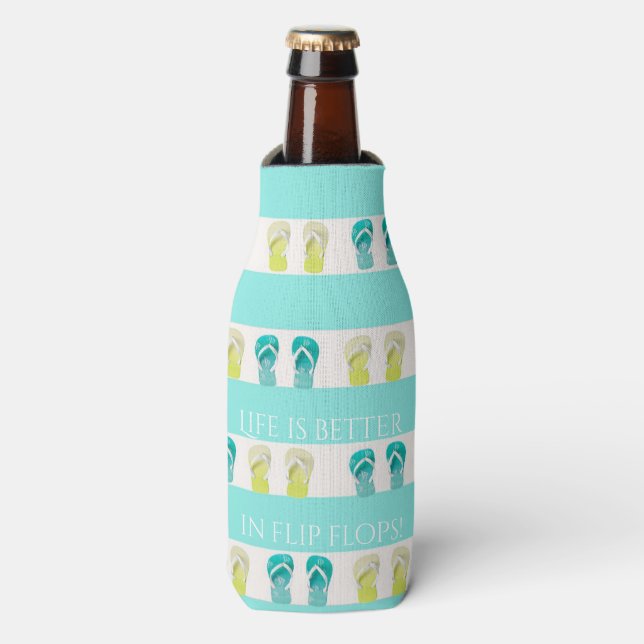 Rafraîchisseur Pour Bouteille Plage de tongs bleu turquoise (Bottle Devant)