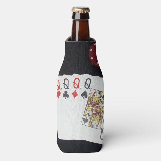Rafraîchisseur Pour Bouteille Poker, Quad Queens, Titulaire De Stubby. (Bottle Devant)
