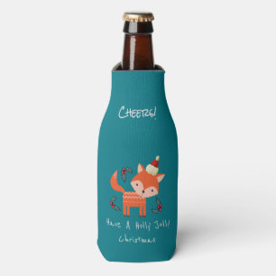 Rafraîchisseur Pour Bouteille Renard Orange À Santa Hat Joli Noël Whimsical