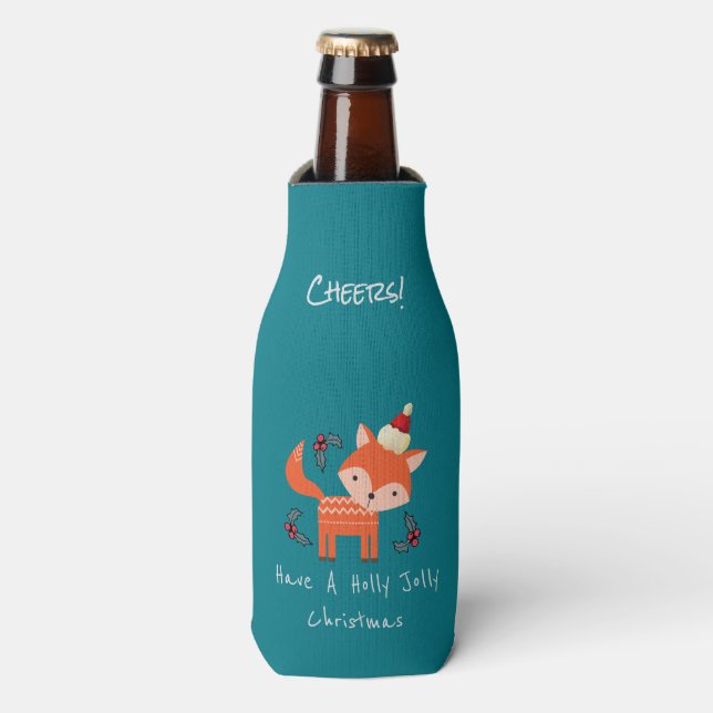 Rafraîchisseur Pour Bouteille Renard Orange À Santa Hat Joli Noël Whimsical (Bottle Devant)