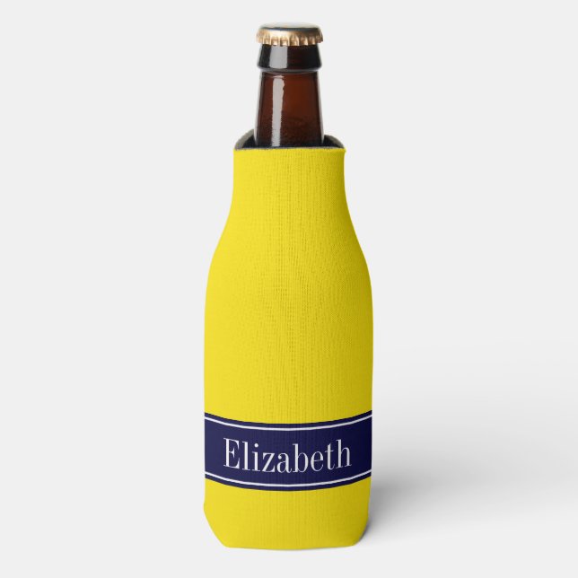 Rafraîchisseur Pour Bouteille Solid Yellow, Navy Blue Ribbon Monogram (Bottle Devant)