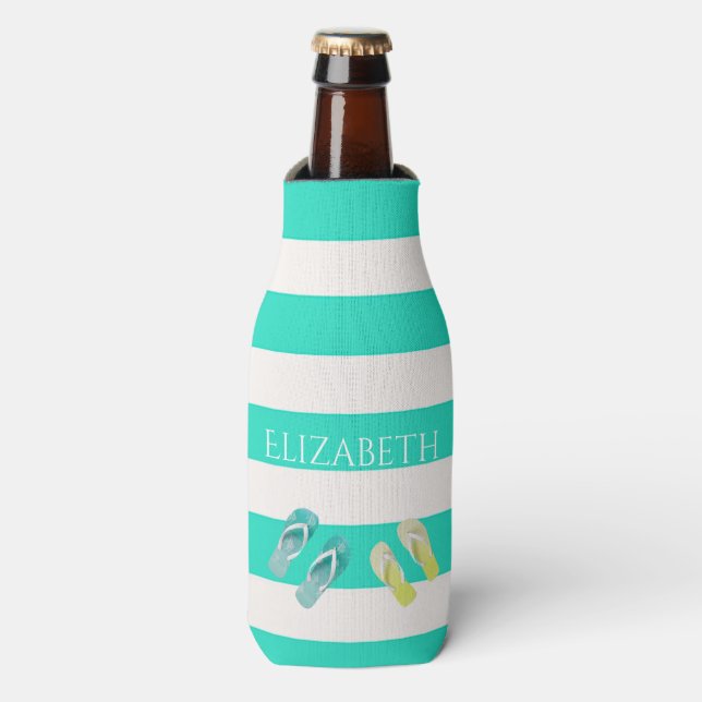 Rafraîchisseur Pour Bouteille Turquoise white nautical stripes beach (Bottle Devant)