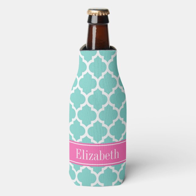 Rafraîchisseur Pour Bouteille Turquoise Wht Moroccan #5 Hot Pink2 Nom Monogram (Bottle Devant)