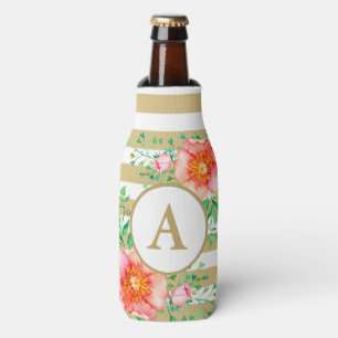Rafraîchisseur Pour Bouteille Vintage Floral Or Monogramme Or Blanc rayé
