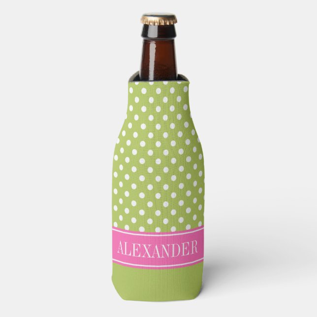 Rafraîchisseur Pour Bouteille What Polka Dot CB Hot Pink Nom Monogramme (Bottle Devant)