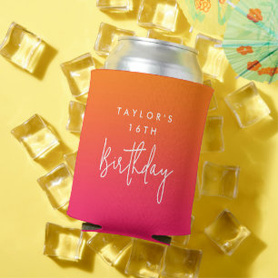 Rafraîchisseur Pour Canette 16e Anniversaire Rose Chaud et Orange Ombre