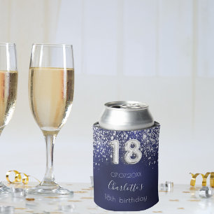 Rafraîchisseur Pour Canette 18e anniversaire marine bleu argent nom de poussiè