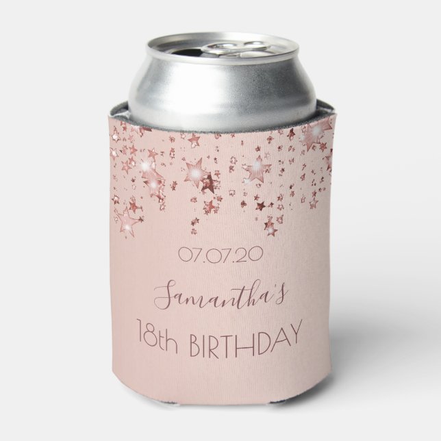 Rafraîchisseur Pour Canette 18e anniversaire rose or brillant étoiles glittery (Can devant)