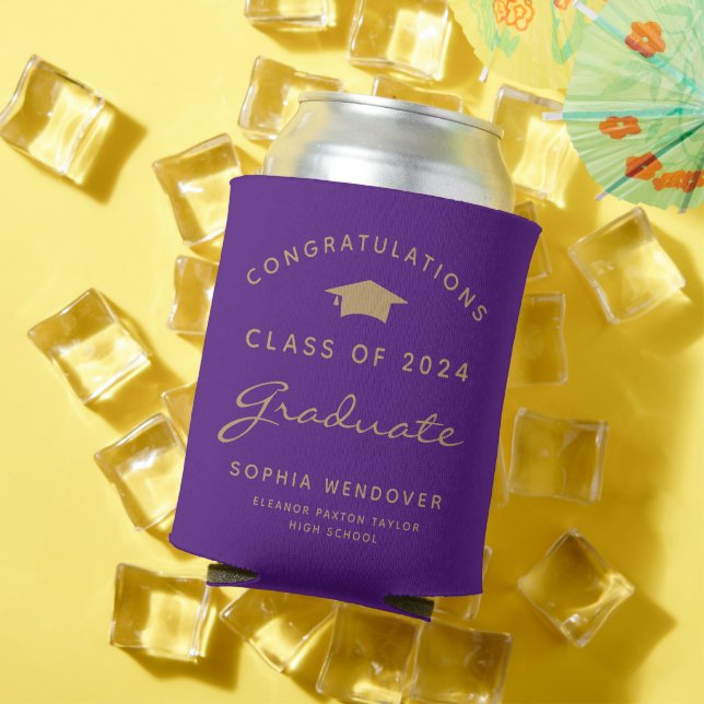 Rafraîchisseur Pour Canette 2024 Purple Gold Graduation Can Cooler (Été in situ)