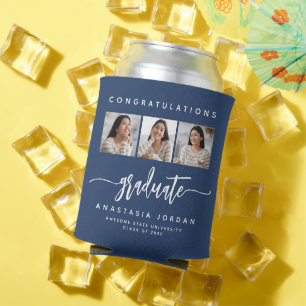 Rafraîchisseur Pour Canette 2025 3-Photo Navy Blue Félicitations Diplômé