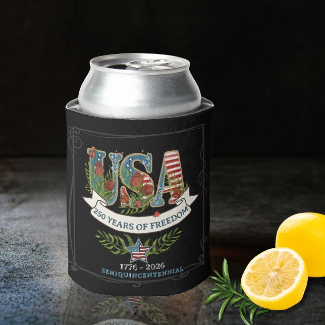 Rafraîchisseur Pour Canette 250 Years of Freedom Elegant Patriotic Black (250 Years of Freedom Elegant Patriotic Black Can Cooler)