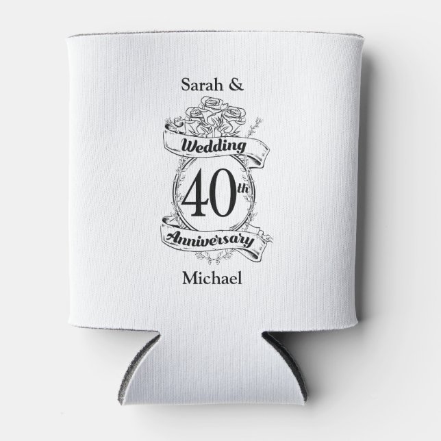Rafraîchisseur Pour Canette 40e anniversaire du Mariage de Ruby noir et blanc (Devant)
