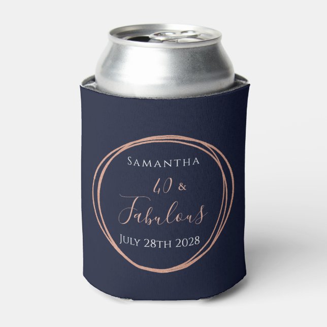 Rafraîchisseur Pour Canette 40e Anniversaire Fête Rose Gold Navy (Can devant)