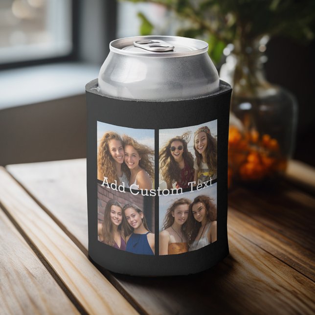 Rafraîchisseur Pour Canette 4 Collage de photos - vous pouvez changer la coule (Fun personalized 4 photo can cooler with a place to add custom text)