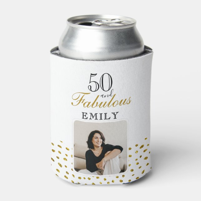 Rafraîchisseur Pour Canette 50 and Fabulous Gold Glitter Photo 50th Birthday (Can devant)
