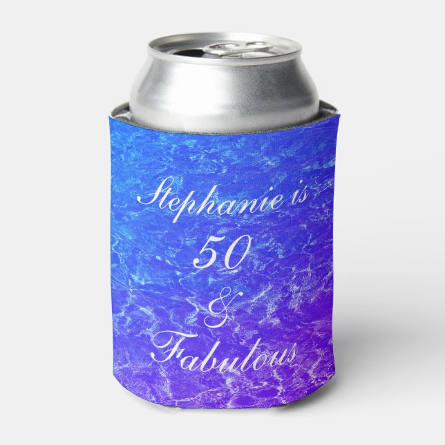 Rafraîchisseur Pour Canette 50 Fabuleux Anniversaire Purple Blue Water Sparkle (Can devant)