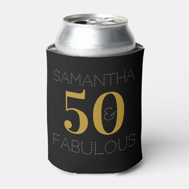 Rafraîchisseur Pour Canette 50e anniversaire 50 Fabulous Black Gold Party Favo (Can devant)