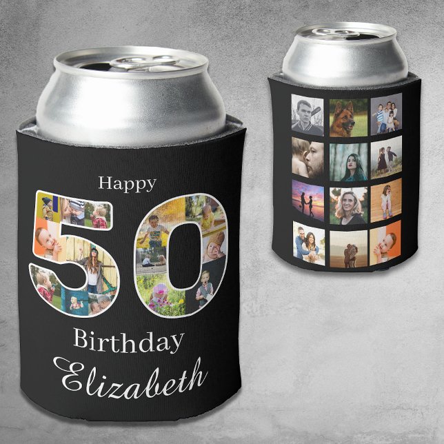 Rafraîchisseur Pour Canette 50e anniversaire Créez votre propre photo multipho (50th birthday photo template can cooler.)