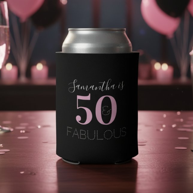 Rafraîchisseur Pour Canette 50e anniversaire Personnalisé noir rose (Créateur téléchargé)