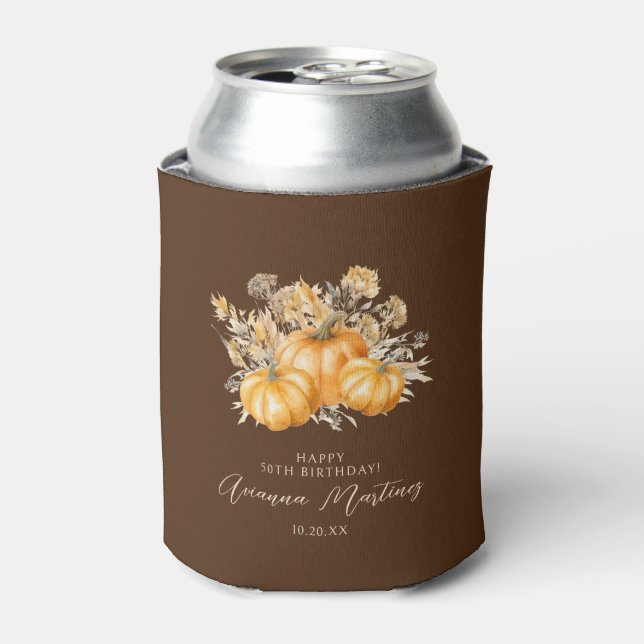 Rafraîchisseur Pour Canette 50e anniversaire Rustique Boho Citrouille Feuillag (Can devant)