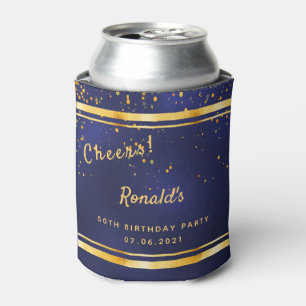 Rafraîchisseur Pour Canette 50e fête d'anniversaire sombre marine bleu or appl
