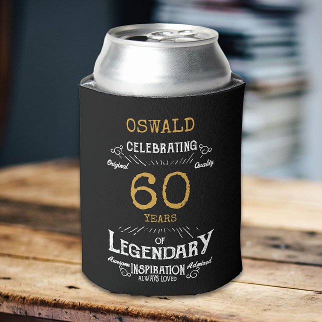 Rafraîchisseur Pour Canette 60e anniversaire Black Gold Legendary Funny (A personalized elegant 60th birthday can cooler that is easy to customize)