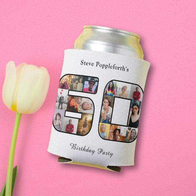 Rafraîchisseur Pour Canette 60e anniversaire Soixante photo Collage blanc (60th birthday white can cooler with 60 photo collage template.)