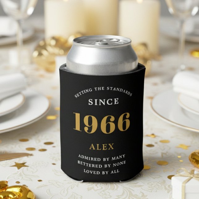 Rafraîchisseur Pour Canette 60th Birthday Name 1966 Black Gold Elegant Chic (1966 can cooler on a white background.)