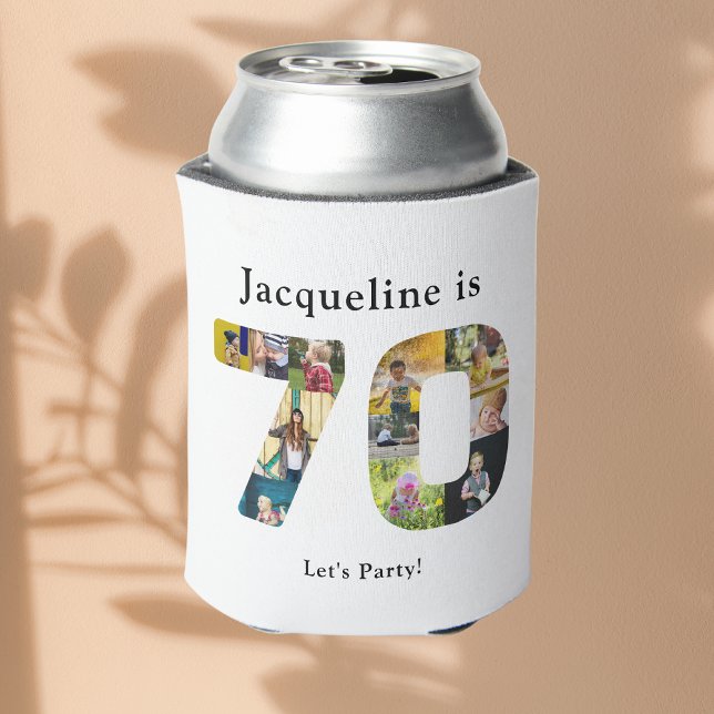Rafraîchisseur Pour Canette 70e anniversaire Conception de votre propre collec (Personalized 70th birthday can cooler with family photo collage template)