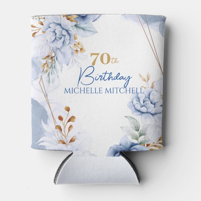 Rafraîchisseur Pour Canette 70e anniversaire personnalisé Blue Gold (Devant)