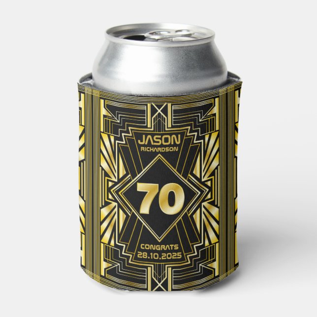 Rafraîchisseur Pour Canette 70e jour de Birthday Art Deco Gold Black Great Gat (Can devant)